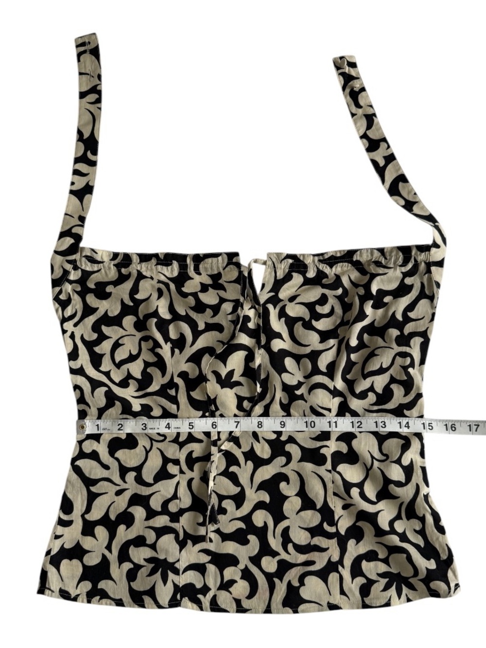 Ann Taylor Petites Halter Top 0P Black Cream Damask Baroque Print Tie Neck - Picture 9 of 13